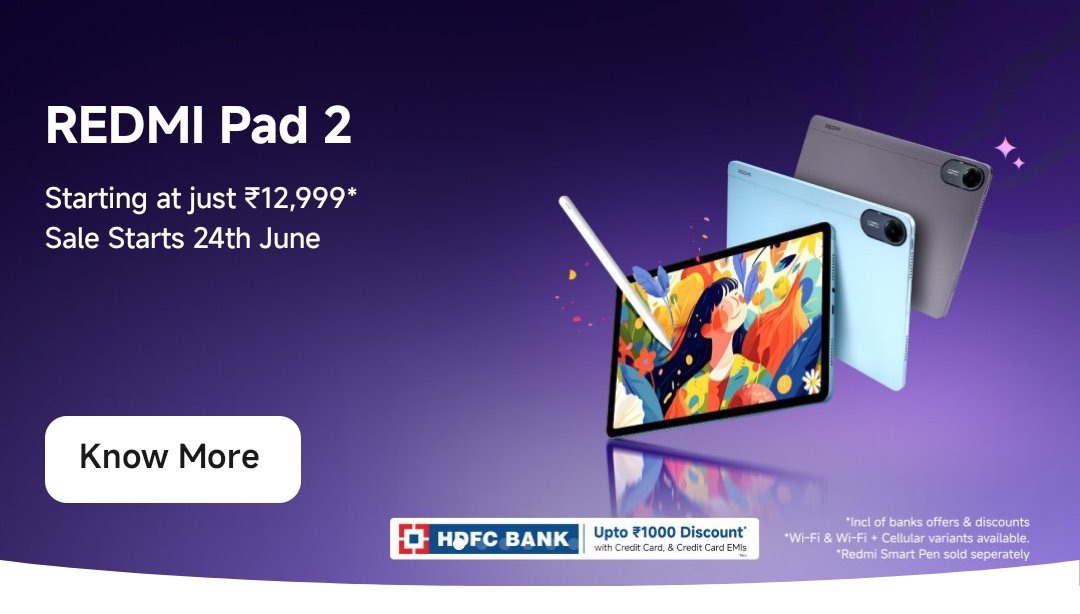 Redmi Pad 2 Launched in India with 2.5K Display, HyperOS and Starting Price of ₹13,999