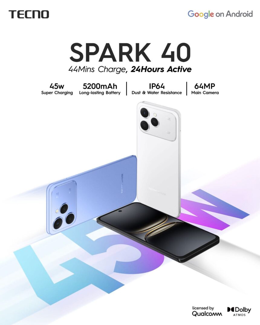 TECNO Spark 40 Launched with 44-Min Fast Charging, 64MP Camera and IP64 Rating