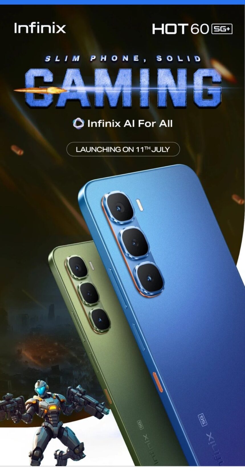Infinix HOT 60 5G+ Launching on July 11 with Dimensity 7020, 500K+ AnTuTu, and One-Tap AI Button